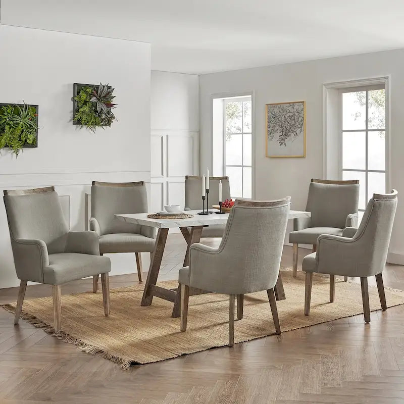 Albert Farmhouse Upholstered Solid Wood Dining Chair Set of 6 by HULALA HOME