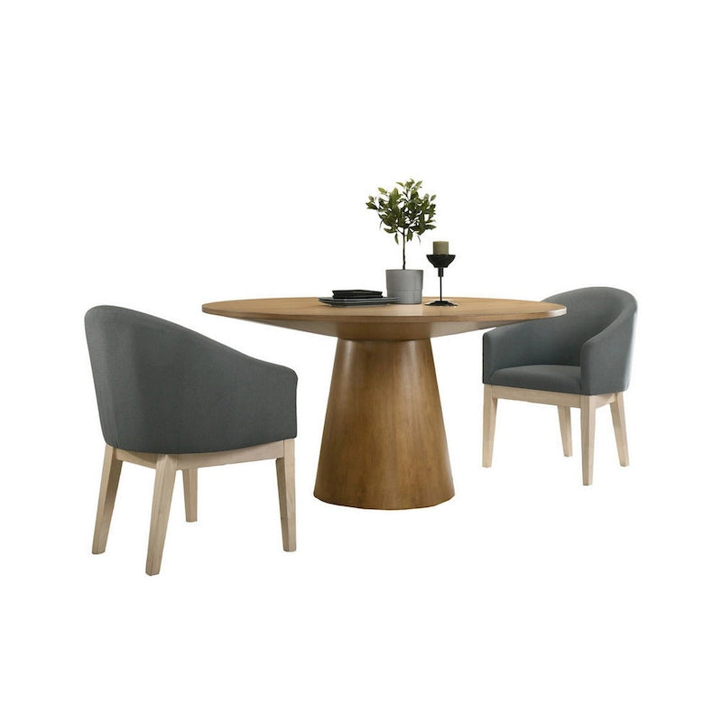 Yuvi 3 Piece Dining Table and Chair Set, Round, Barrel Seat, Brown, Gray