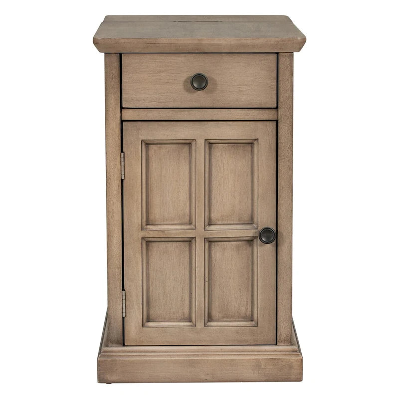 Classic Vintage Living Room End Table Side Table with USB Ports and One Multifunctional Drawer with Cup Holders