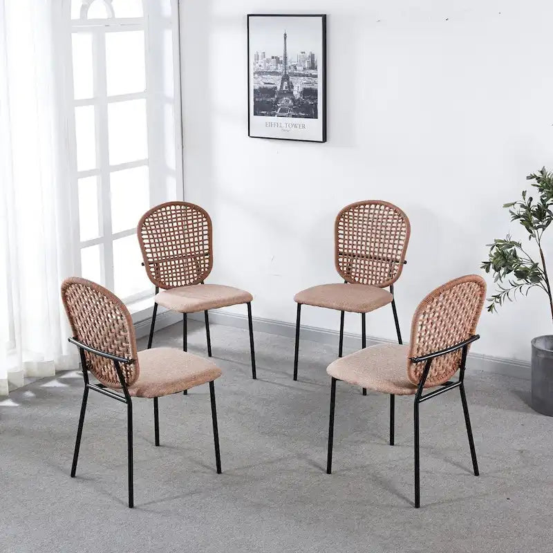 Set of 4 Upholstered Sennit Dining Chairs with Metal Legs